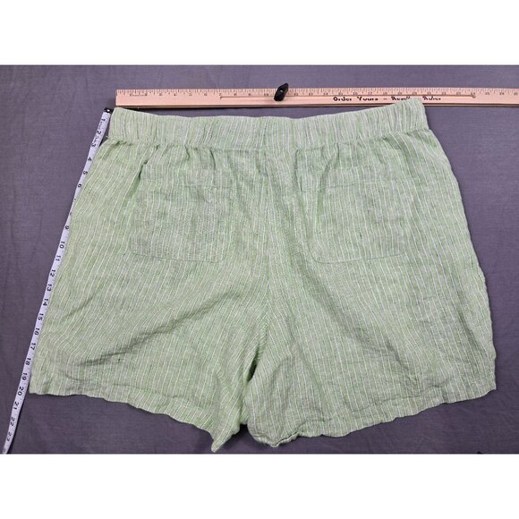 Lands End Womens 2X High Rise Green Striped 100% Linen Shorts - Picture 3 of 4